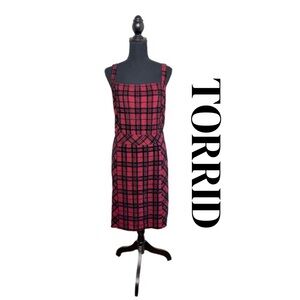 NWT! Torrid Double Knit Pinafore Mini Dress Jumper  Plaid Red Womens Size 2X